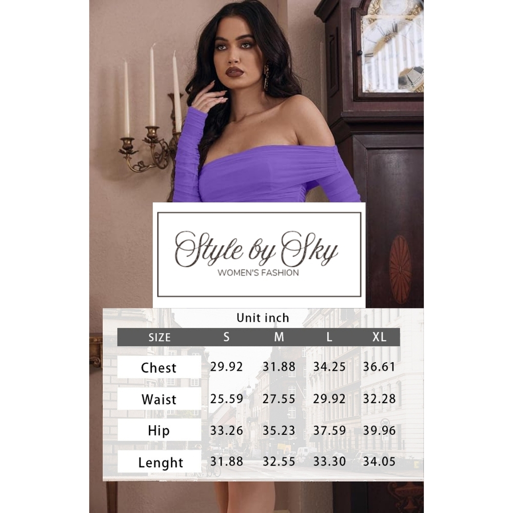 Purple Off-Shoulder Ruffle Long-Sleeve Ruched Mini Dress - Picture 5 of 5